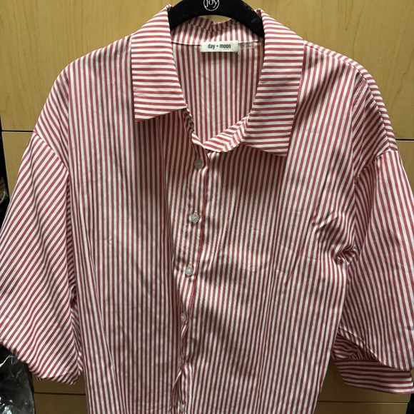 Day and Moon Red/Garnet Striped Button Up Top - Picture 1 of 3